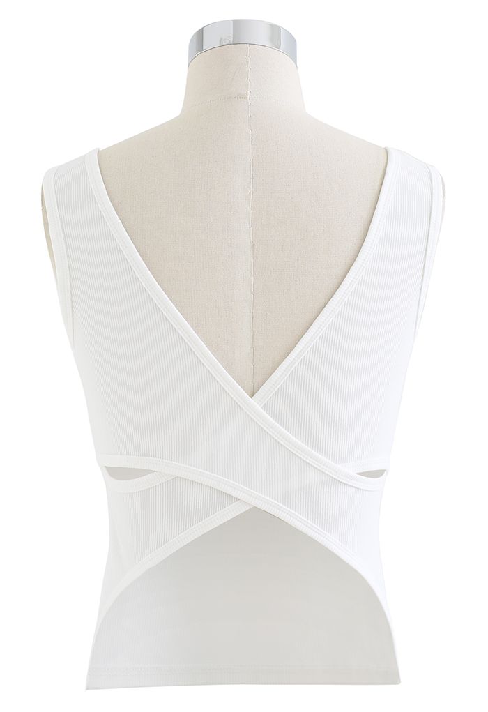 Crisscross Open Back Tank Top in White