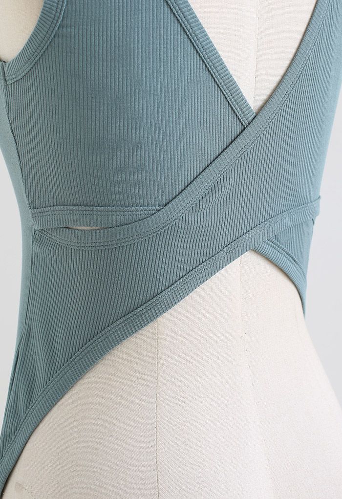 Crisscross Open Back Tank Top in Teal