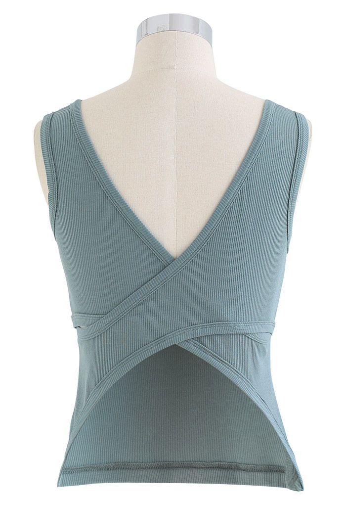 Crisscross Open Back Tank Top in Teal