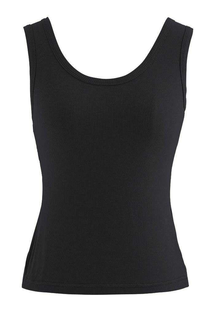 Crisscross Open Back Tank Top in Black