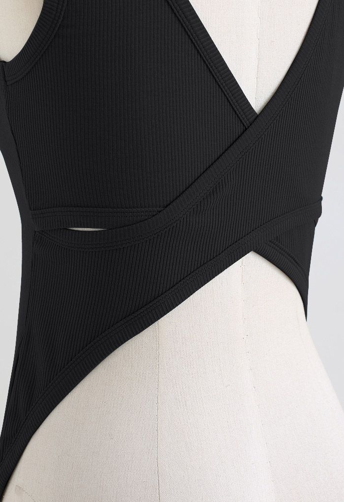 Crisscross Open Back Tank Top in Black