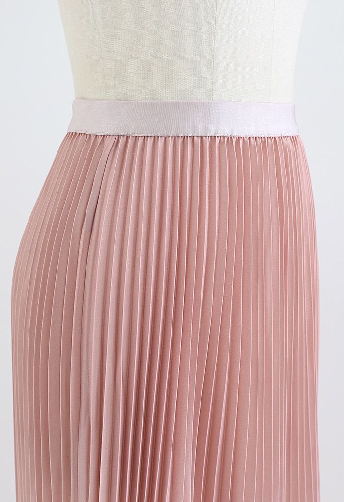 Coral Gradient Pleated Midi Skirt