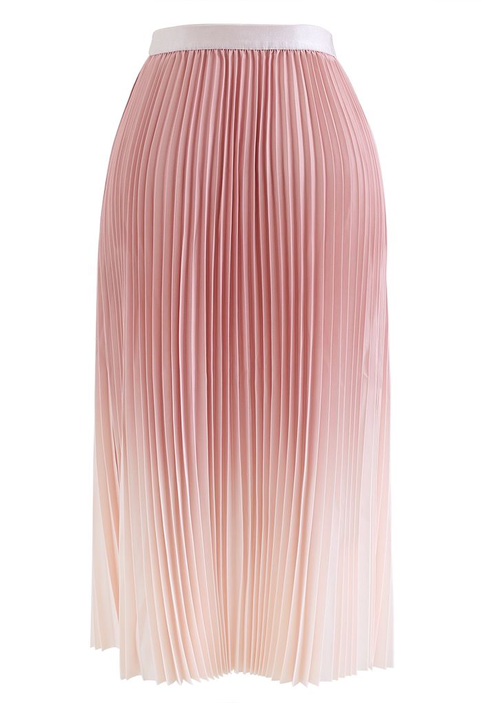 Coral Gradient Pleated Midi Skirt