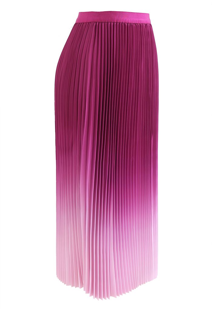 Magenta Gradient Pleated Midi Skirt