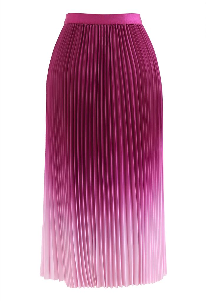 Magenta Gradient Pleated Midi Skirt