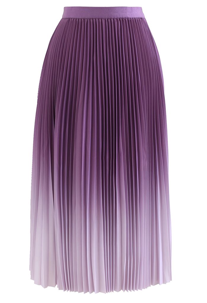 Purple Gradient Pleated Midi Skirt