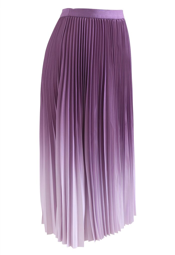 Purple Gradient Pleated Midi Skirt