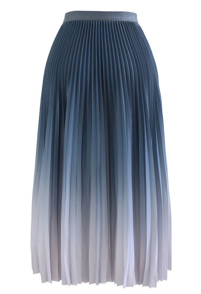 Blue Gradient Pleated Midi Skirt