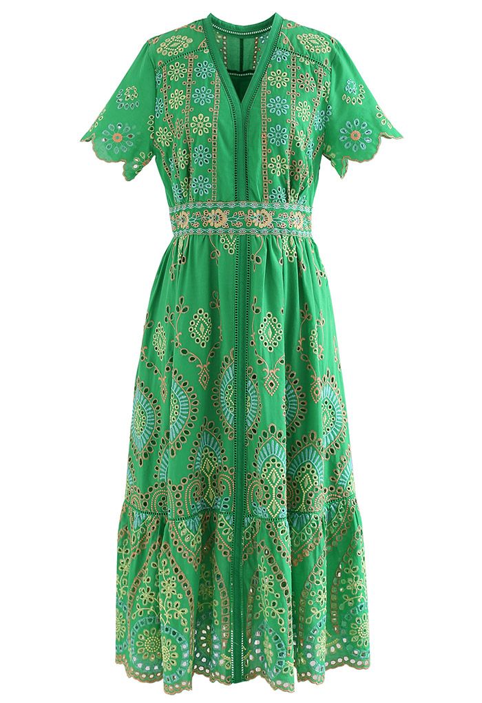 Exotic Day Cutwork Embroidery Midi Dress