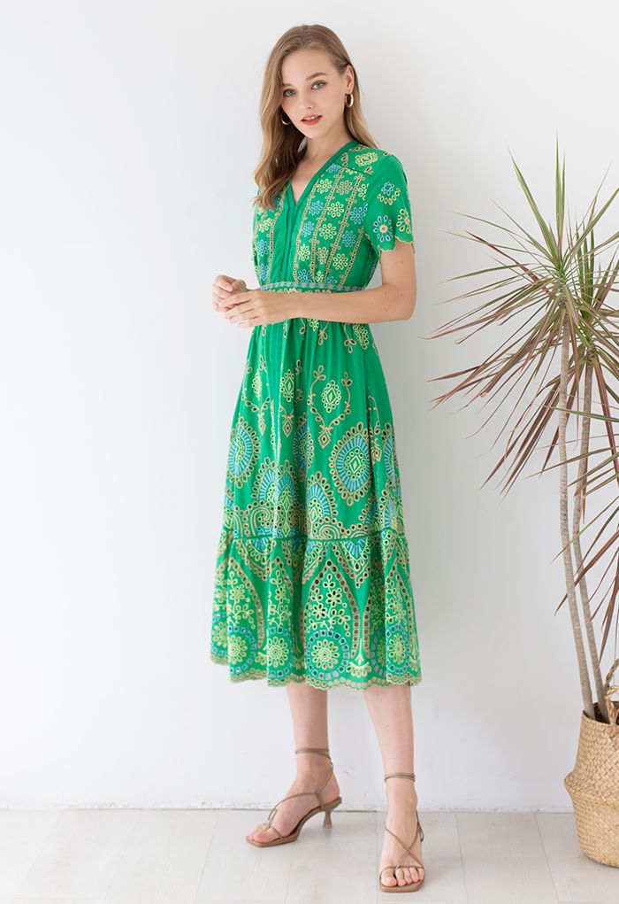 Exotic Day Cutwork Embroidery Midi Dress