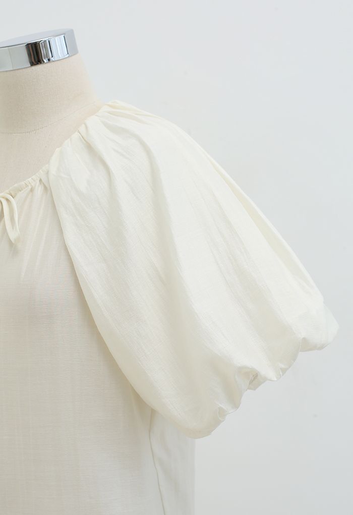 Button Down Bubble Sleeve Top in Ivory