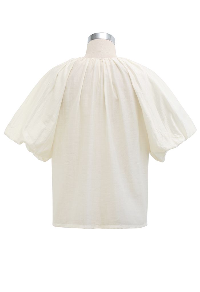 Button Down Bubble Sleeve Top in Ivory