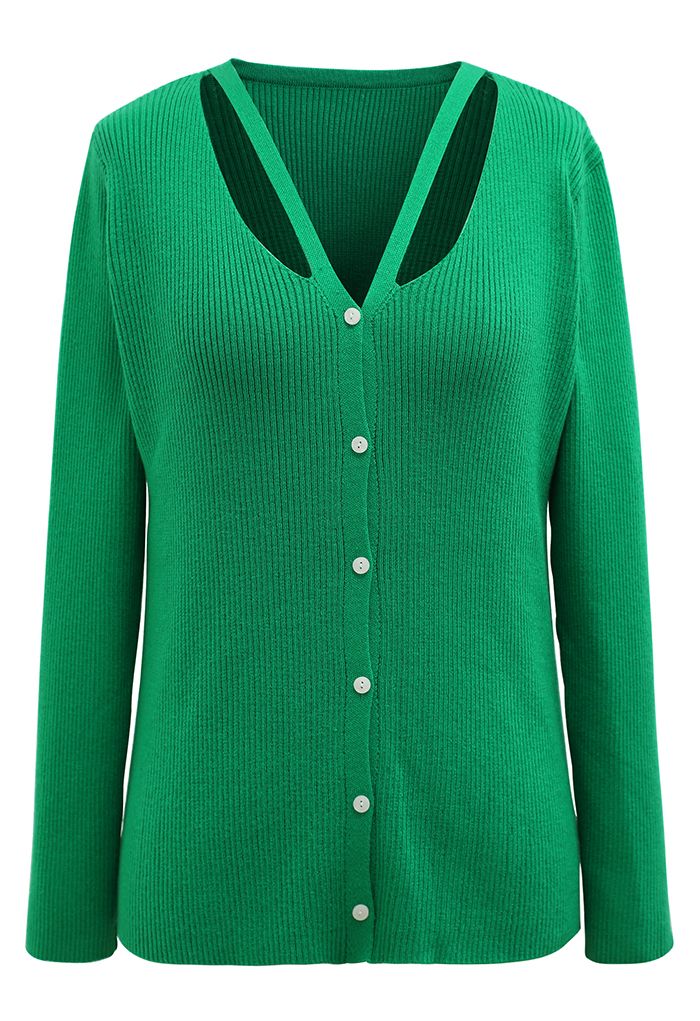 V-Neck Cutout Cozy Knit Top in Green