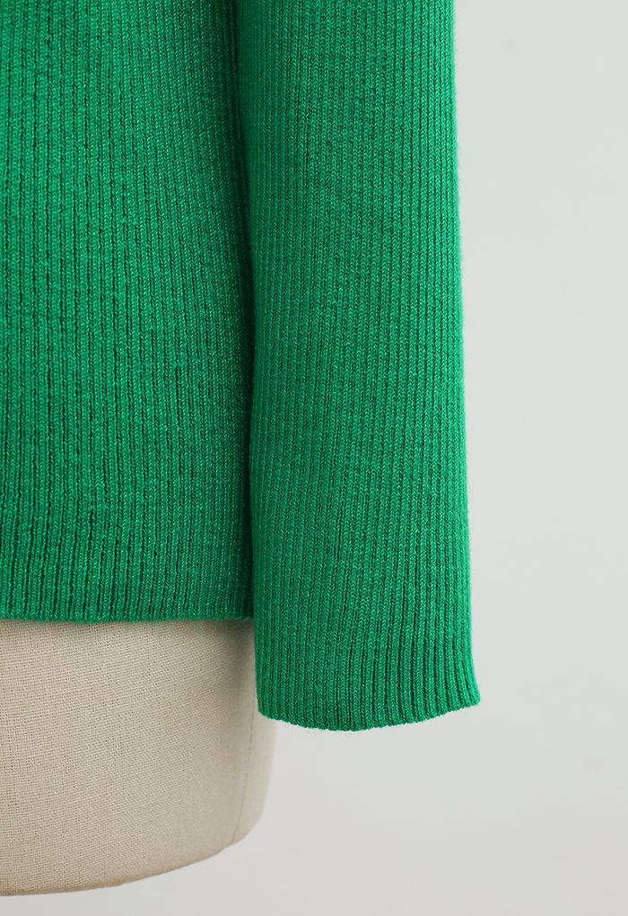 V-Neck Cutout Cozy Knit Top in Green