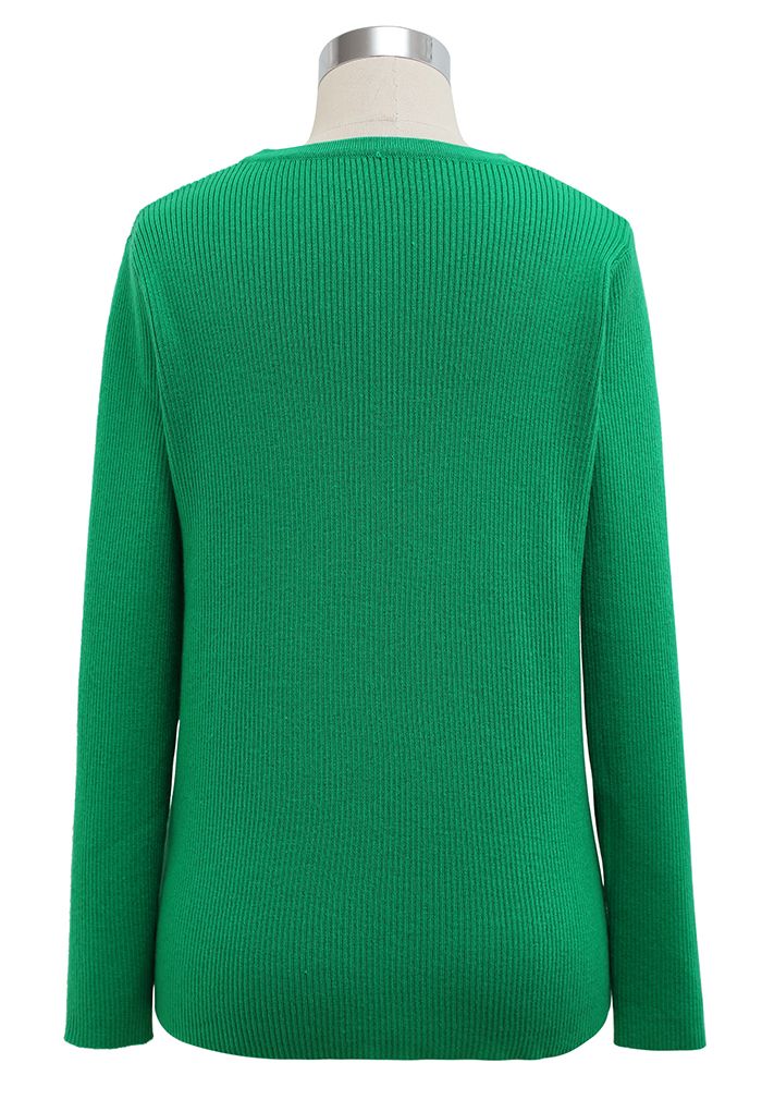 V-Neck Cutout Cozy Knit Top in Green