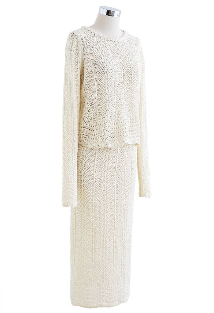 Hollow Scalloped Knit Sweater and Skirt Set