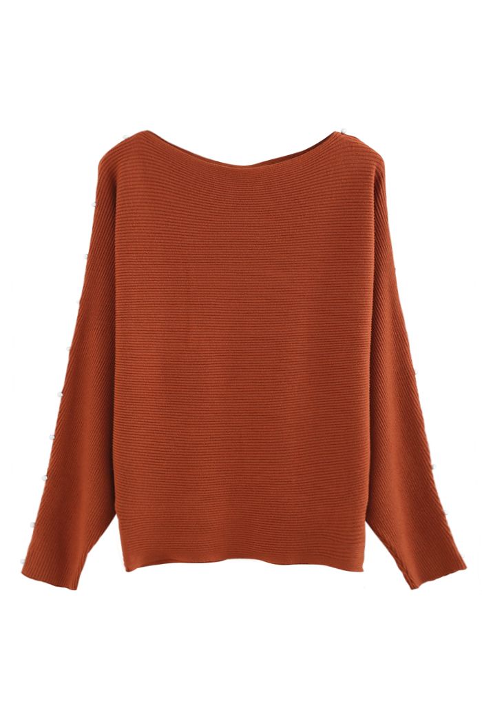 Pearly Batwing Sleeve Knit Sweater in Caramel