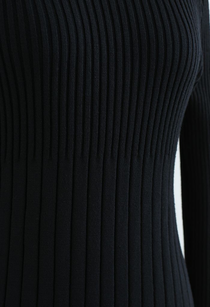 Contrast Hem Mock Neck Knit Dress in Black