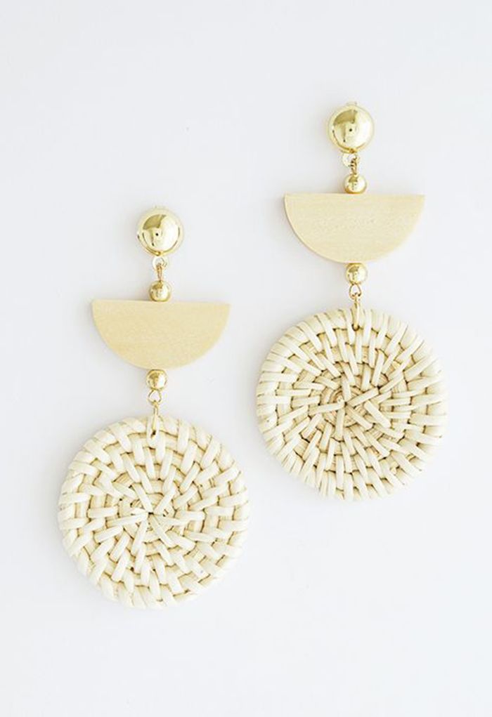 Organic Wooden Straw Weave Earrings