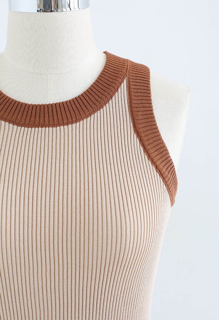 Two-Tone Knit Tank Top in Brown