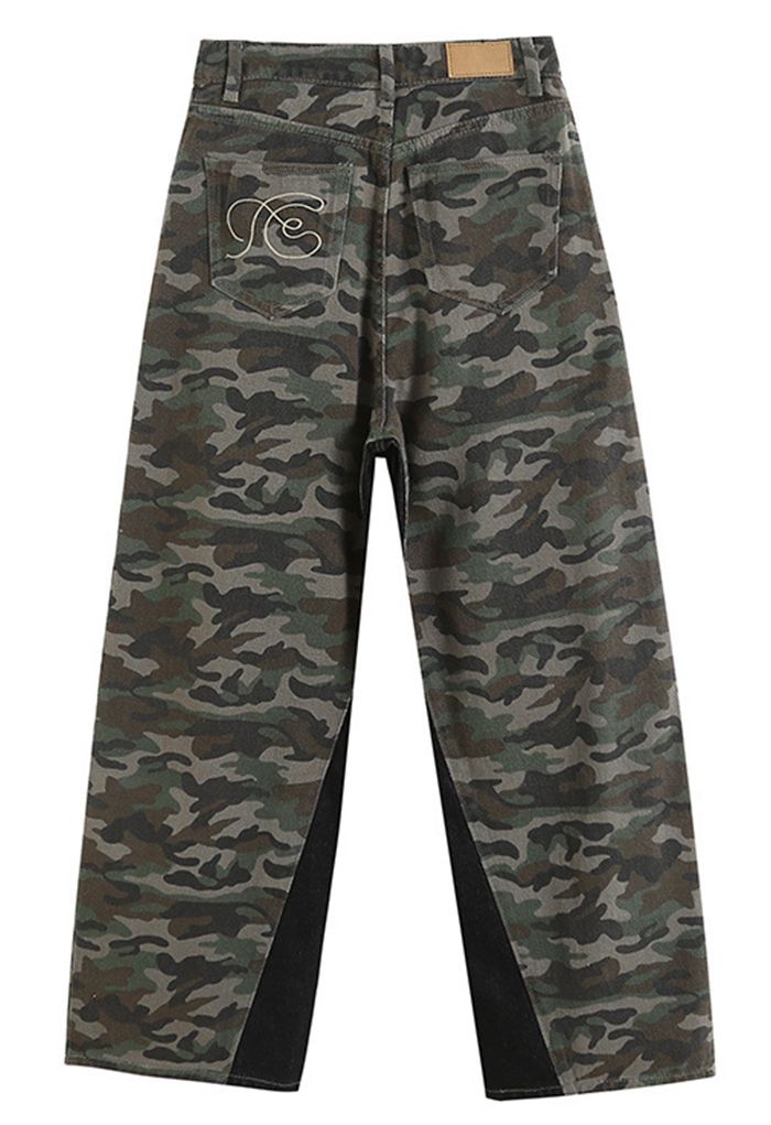 Camouflage Print Spliced Wide Leg Jeans