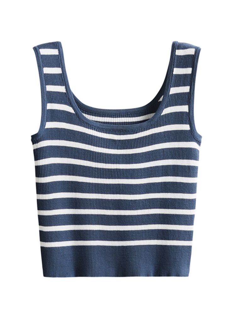 Striped Knit Crop Tank Top in Navy