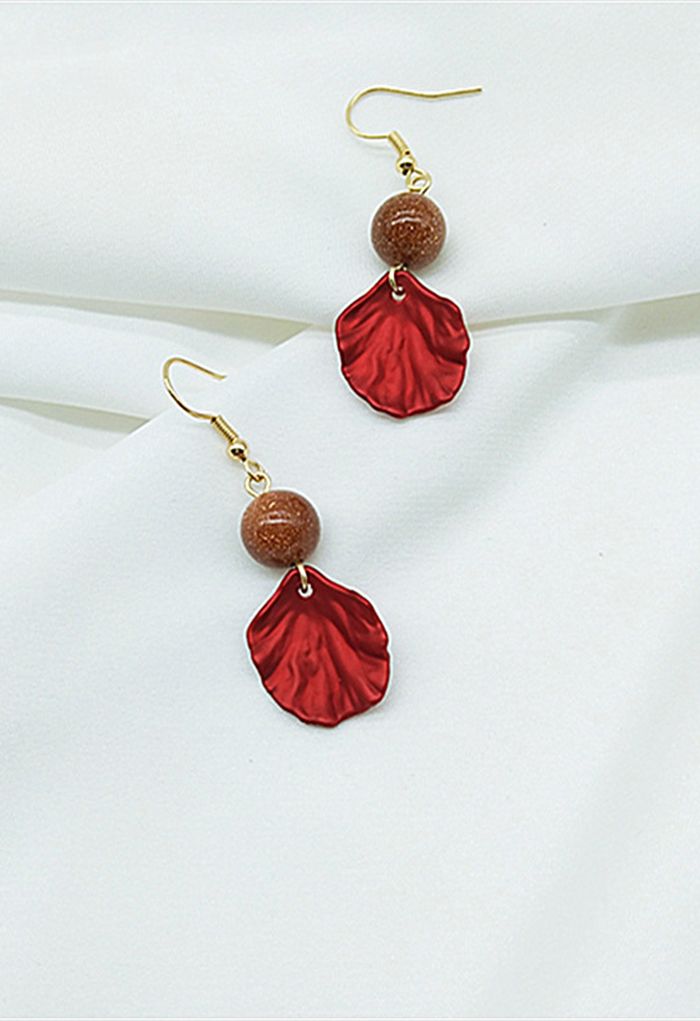 Red Petal Beaded Drop Earrings