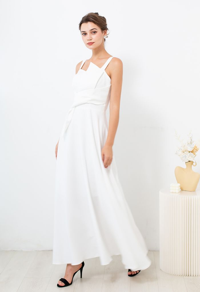 Exaggerated Knot Cami Gown in White