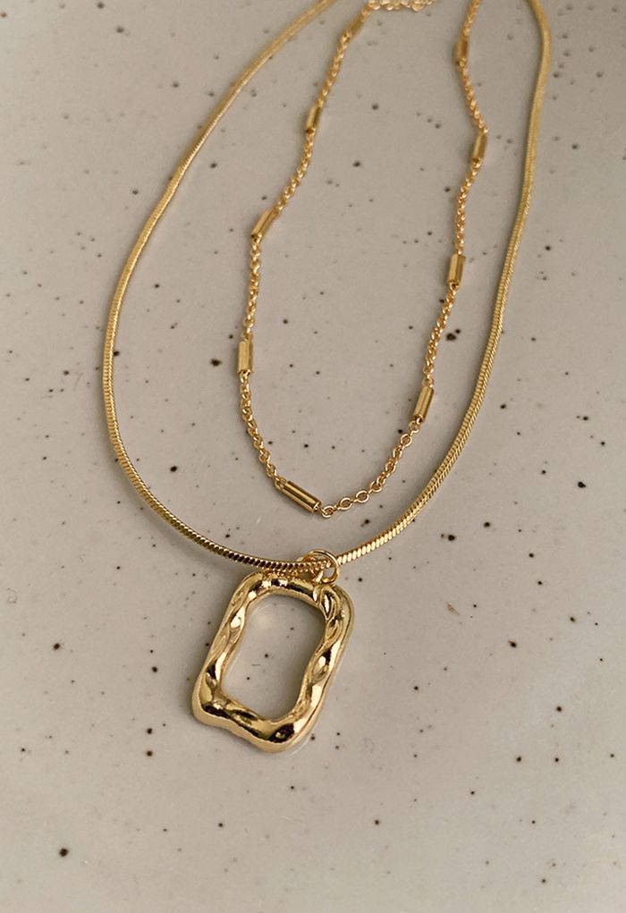 Hollow Rectangle Double-Layered Necklace