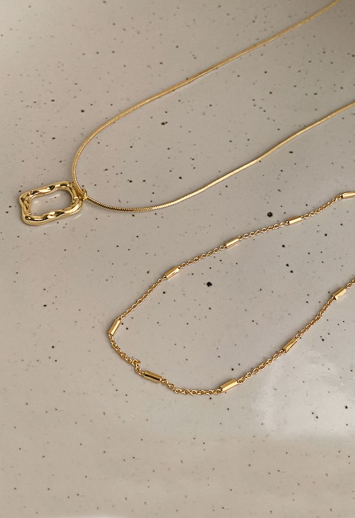 Hollow Rectangle Double-Layered Necklace