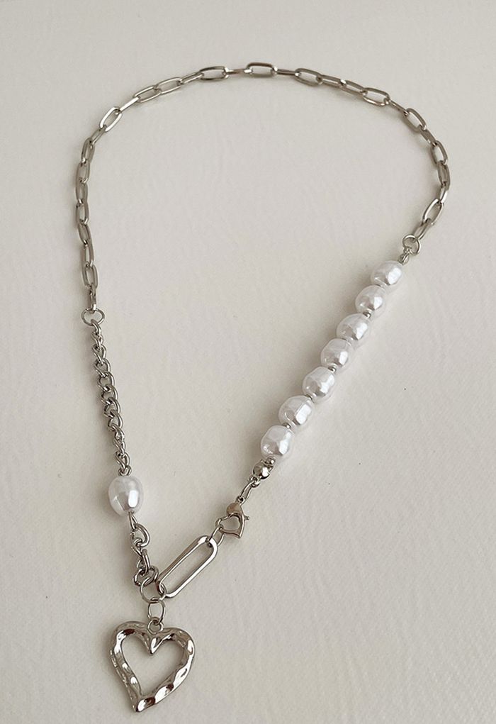 Hollow Heart Spliced Pearl Necklace