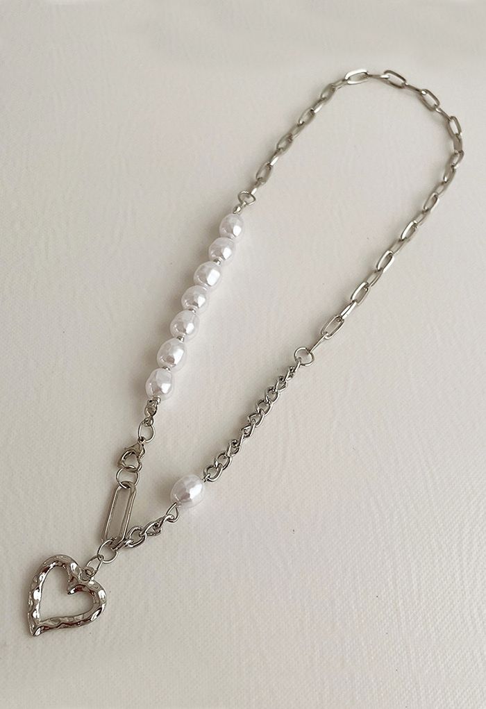 Hollow Heart Spliced Pearl Necklace