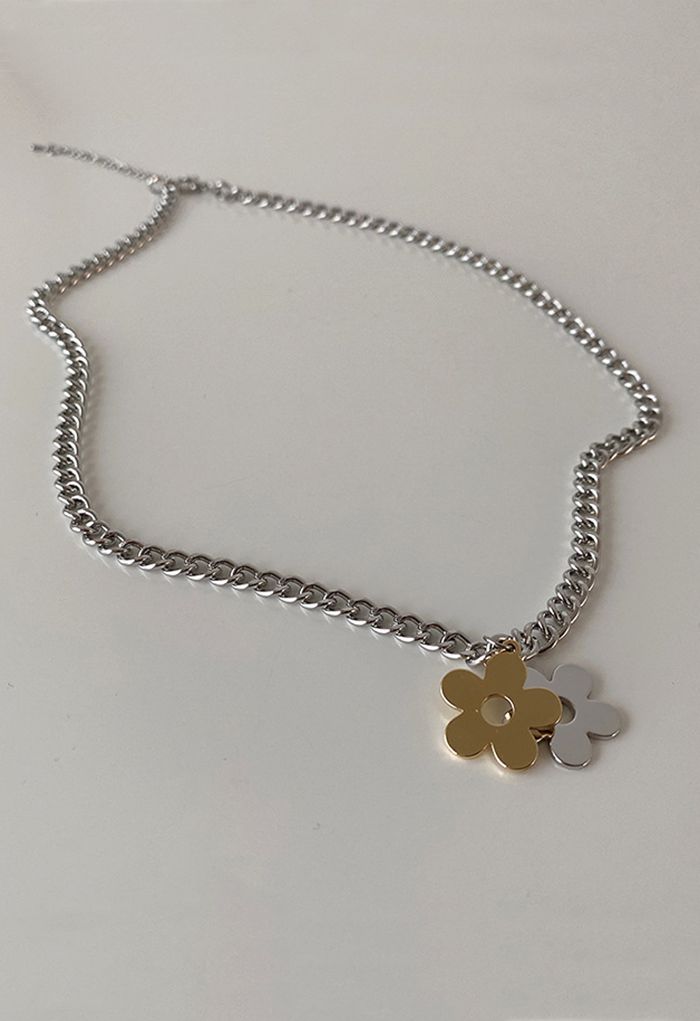 Two-Tone Floral Stainless Steel Necklace