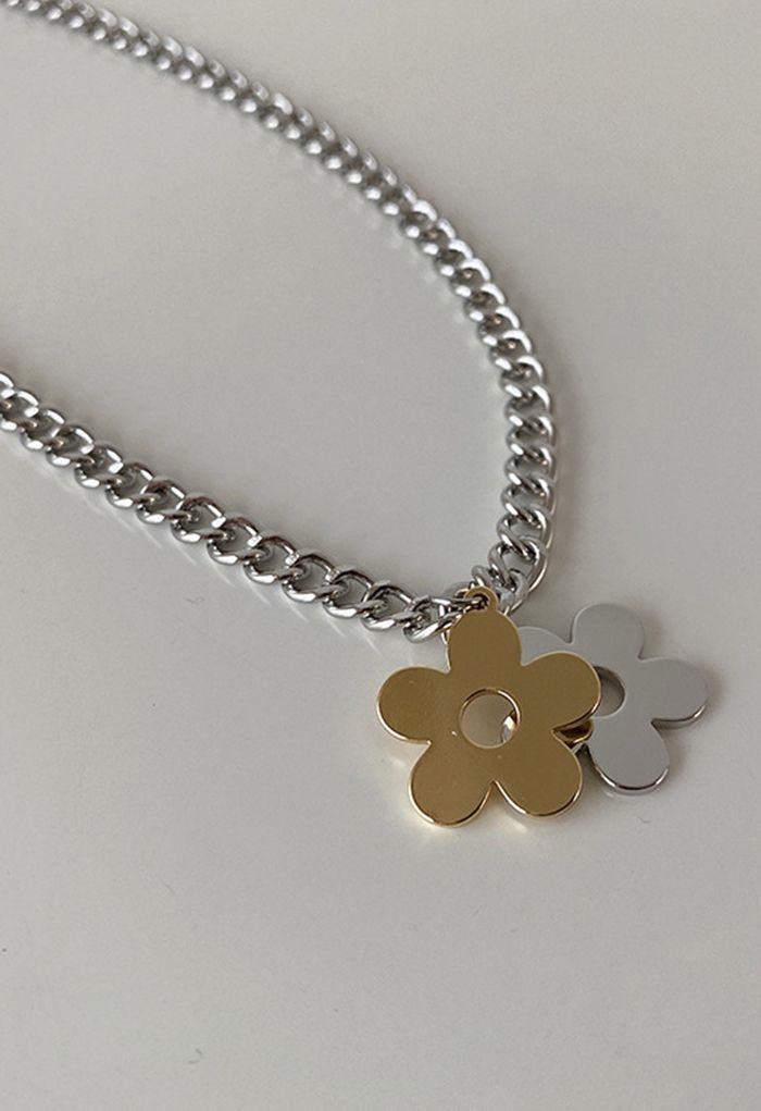 Two-Tone Floral Stainless Steel Necklace