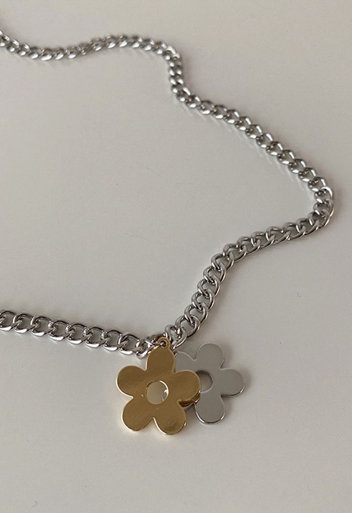 Two-Tone Floral Stainless Steel Necklace