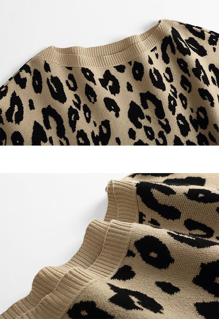 Leopard Jacquard Batwing Sleeve Sweater in Camel