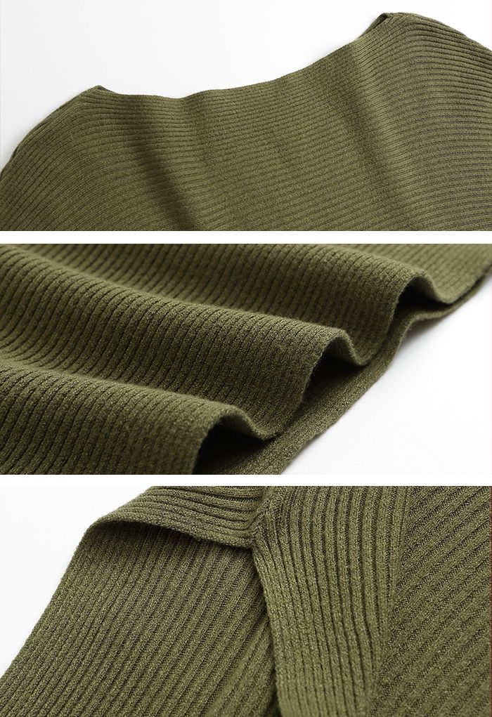 Boat Neck Batwing Sleeves Knit Top in Army Green