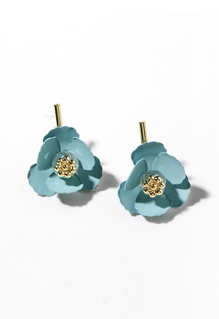 Turquoise Color 3D Floral Earrings