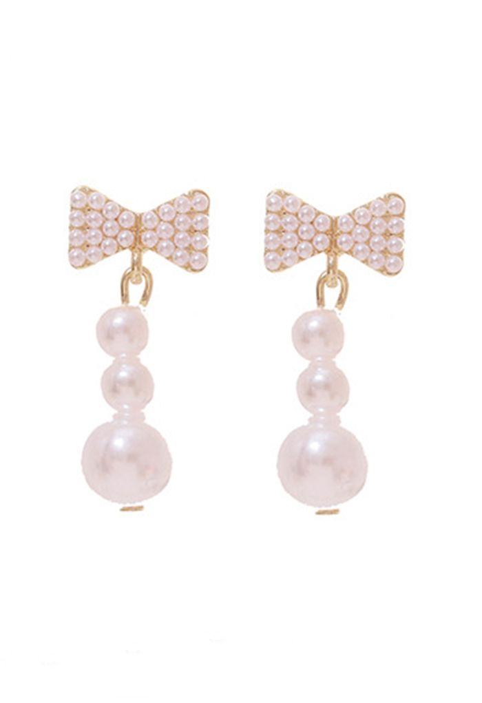 Bowknot Shape Pearl Drop Earrings