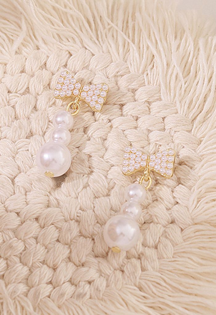 Bowknot Shape Pearl Drop Earrings