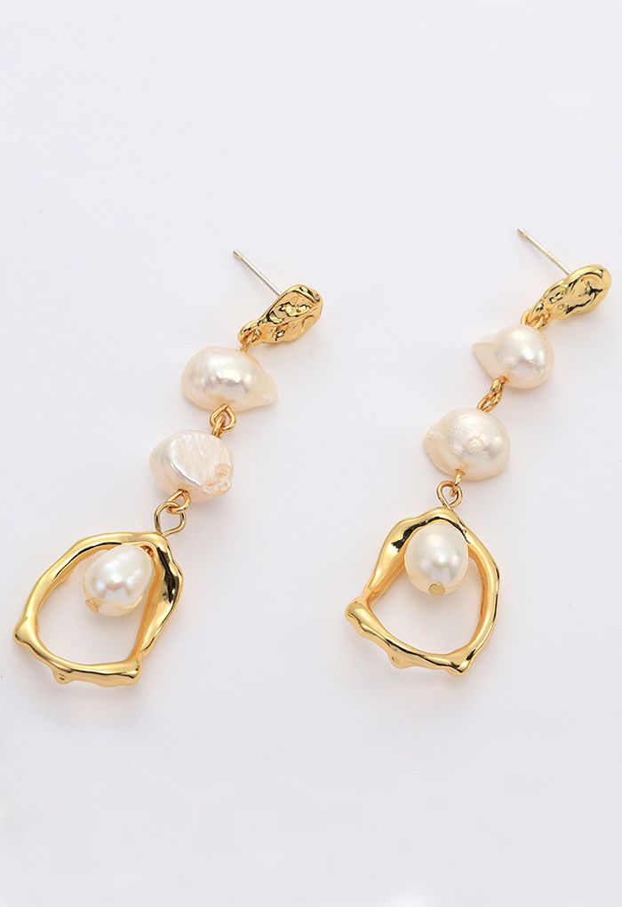 Geometric Freshwater Pearl Drop Earrings