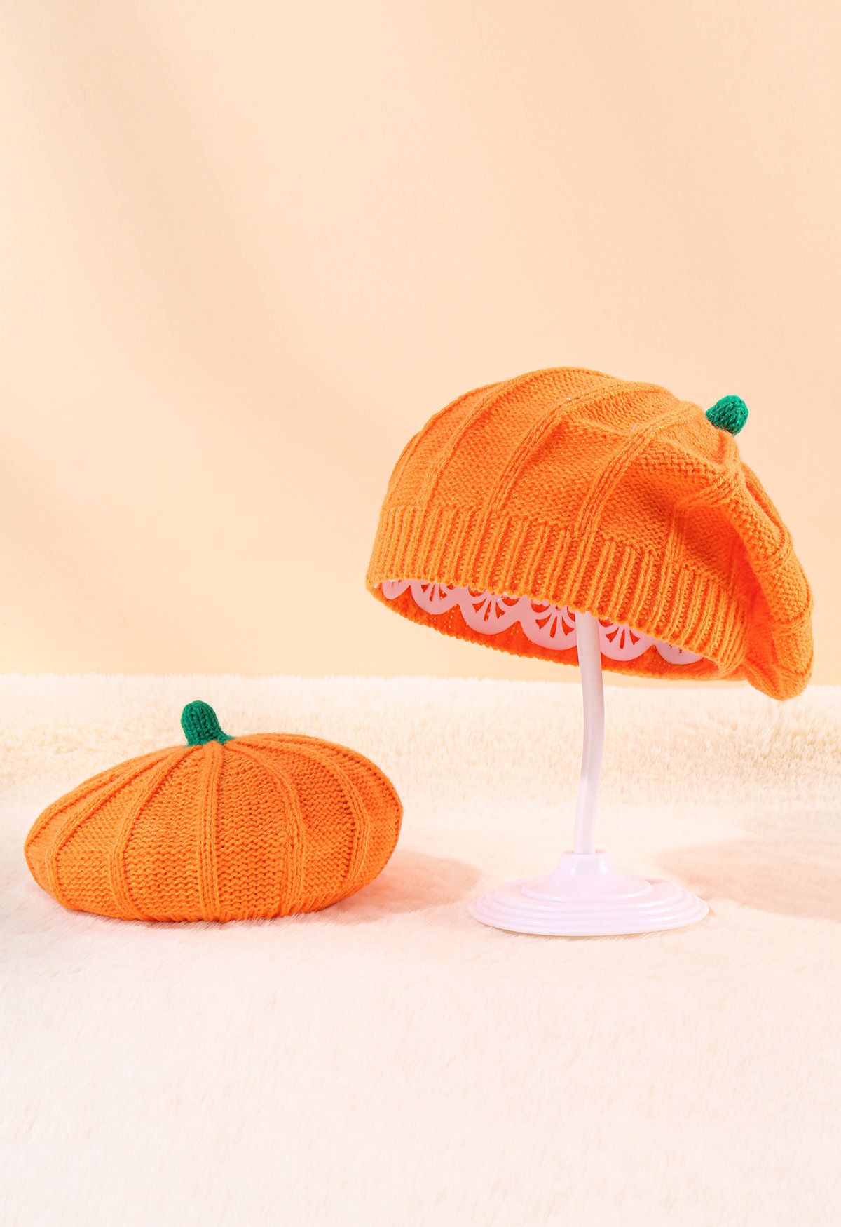 Halloween Pumpkin Knit Beret Hat