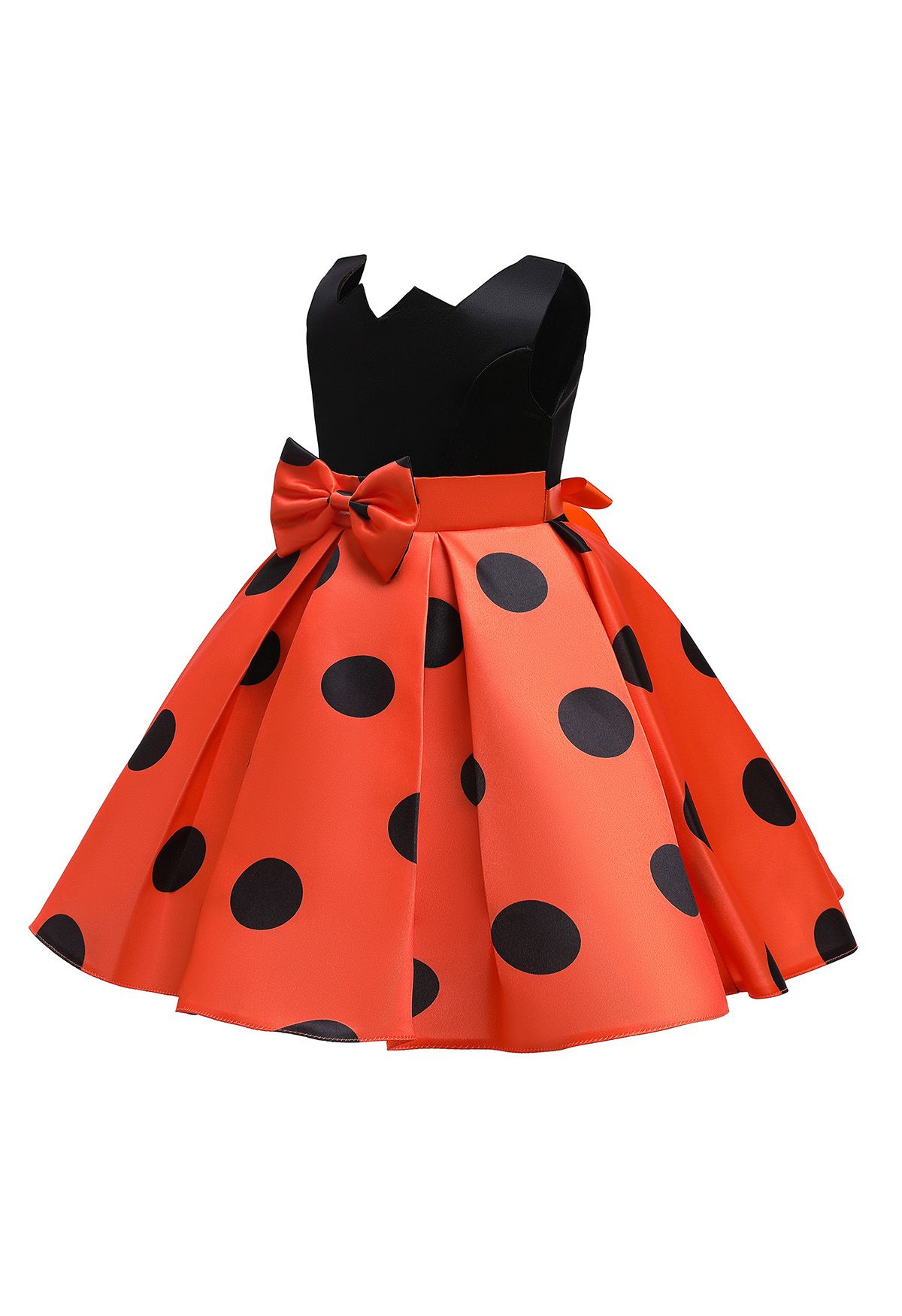 Polka Dot Bowknot Pleated Princess Dress in Orange