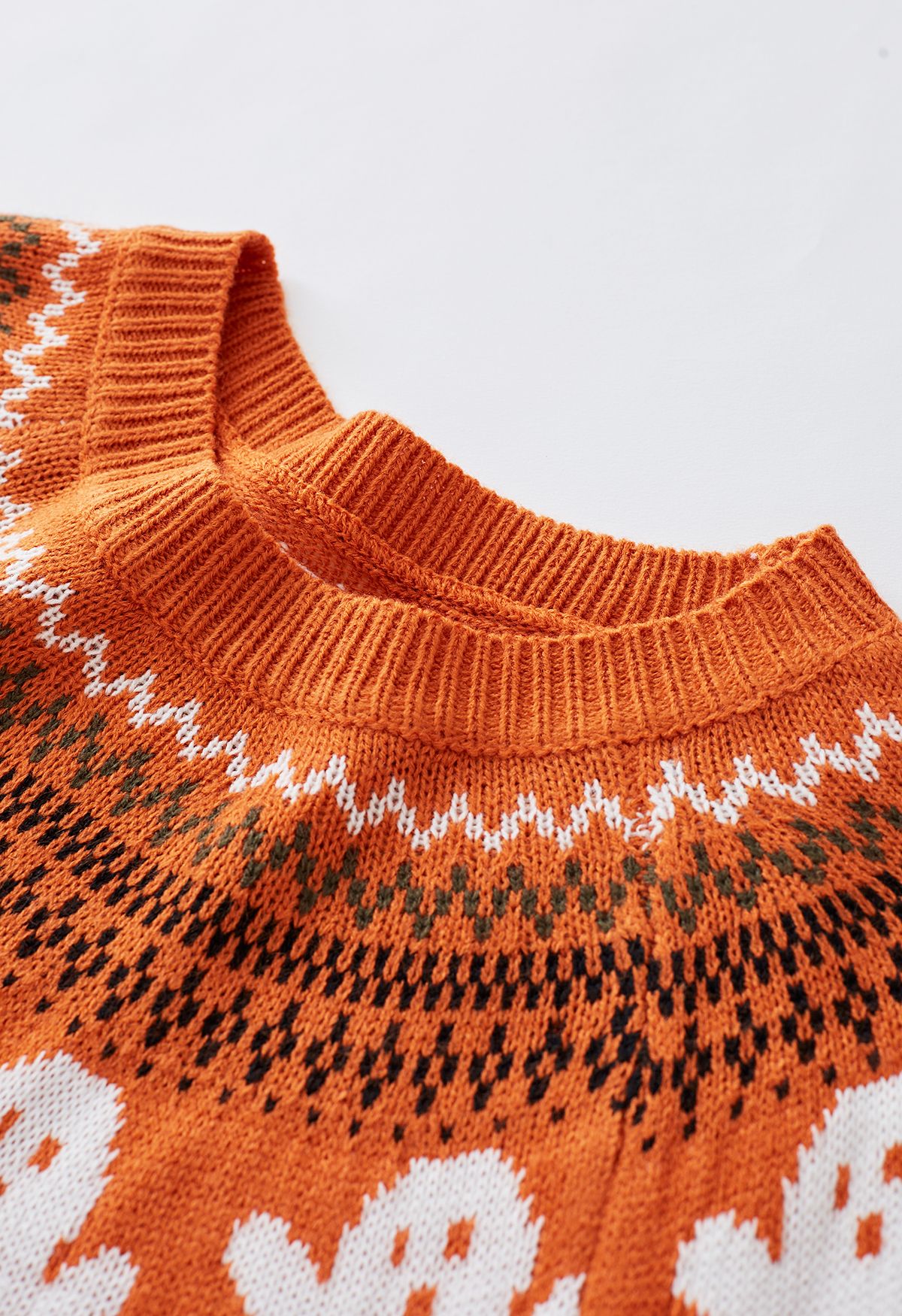 Cute Ghost Long Sleeves Knit Sweater in Orange