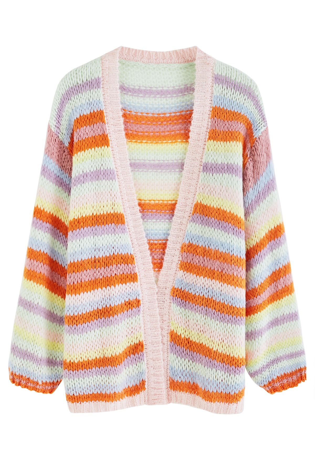 Delightful Rainbow Stripe Open Front Cardigan