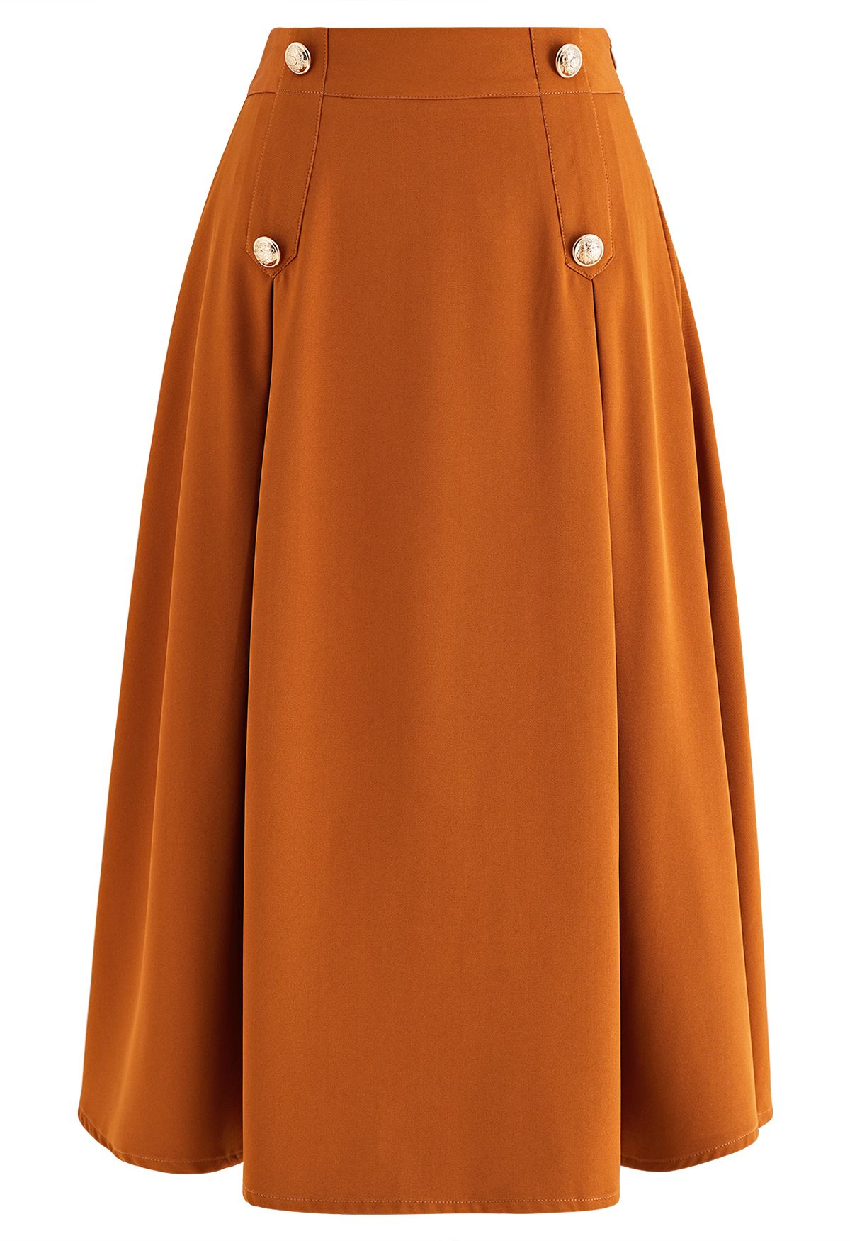 Buttoned Pleated A-Line Skirt in Pumpkin