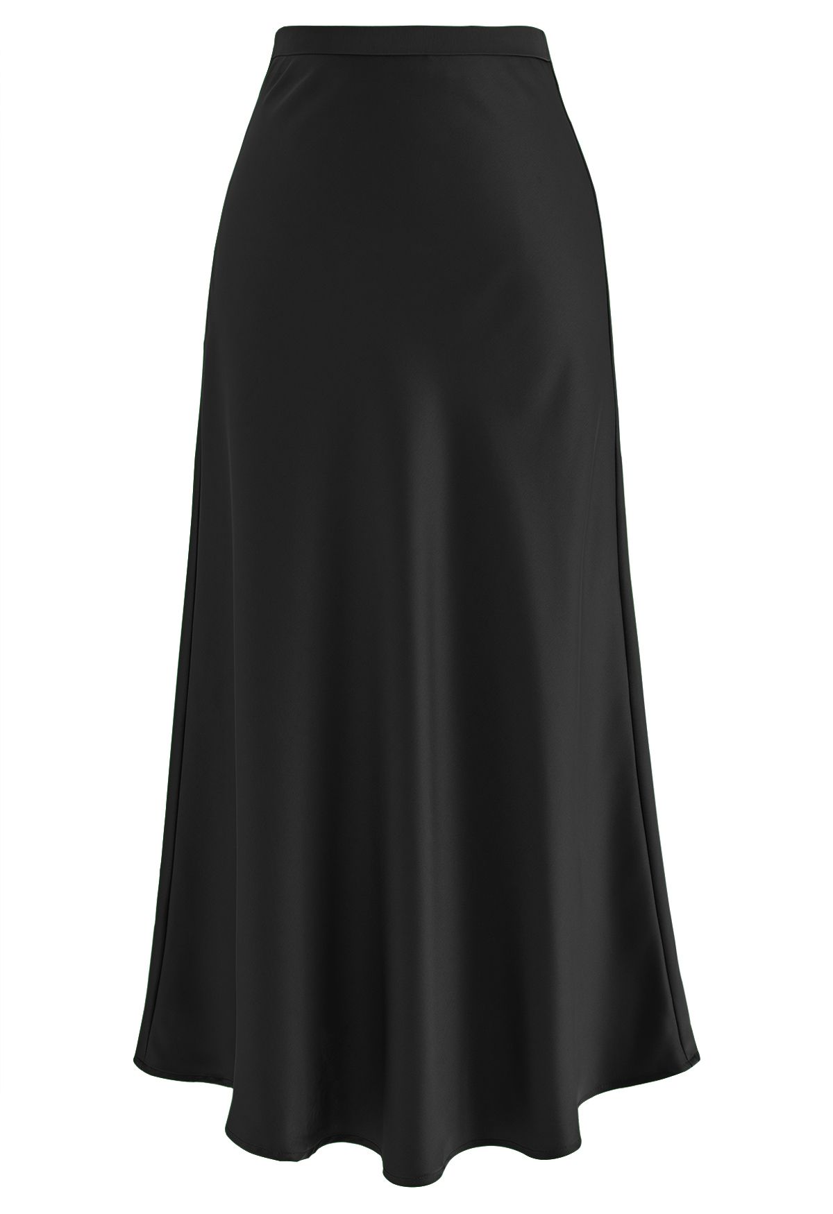 Satin Finish Bias Cut Midi Skirt in Black