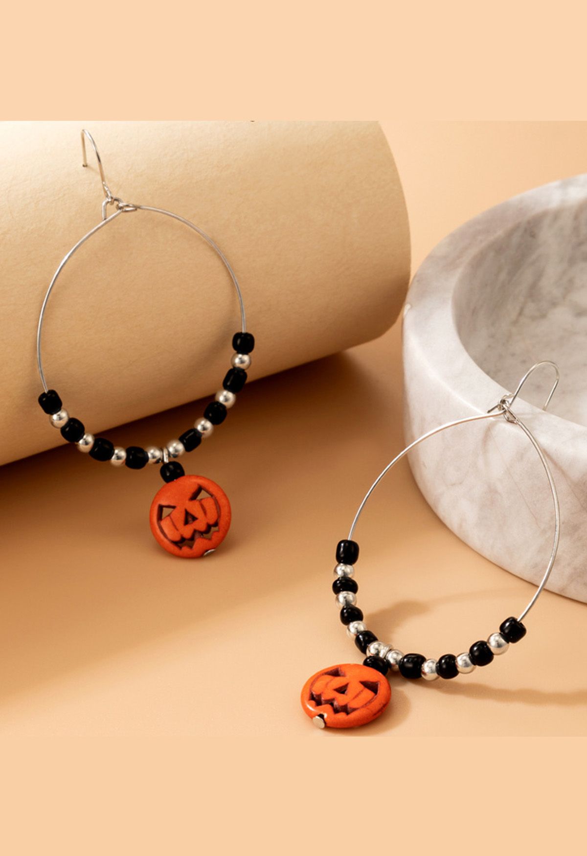 Pumpkin Pendant Beaded Hook Earrings