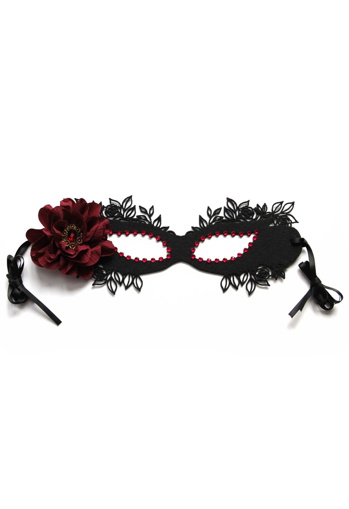 Floral Trim Burgundy Jewelry Ball Mask 