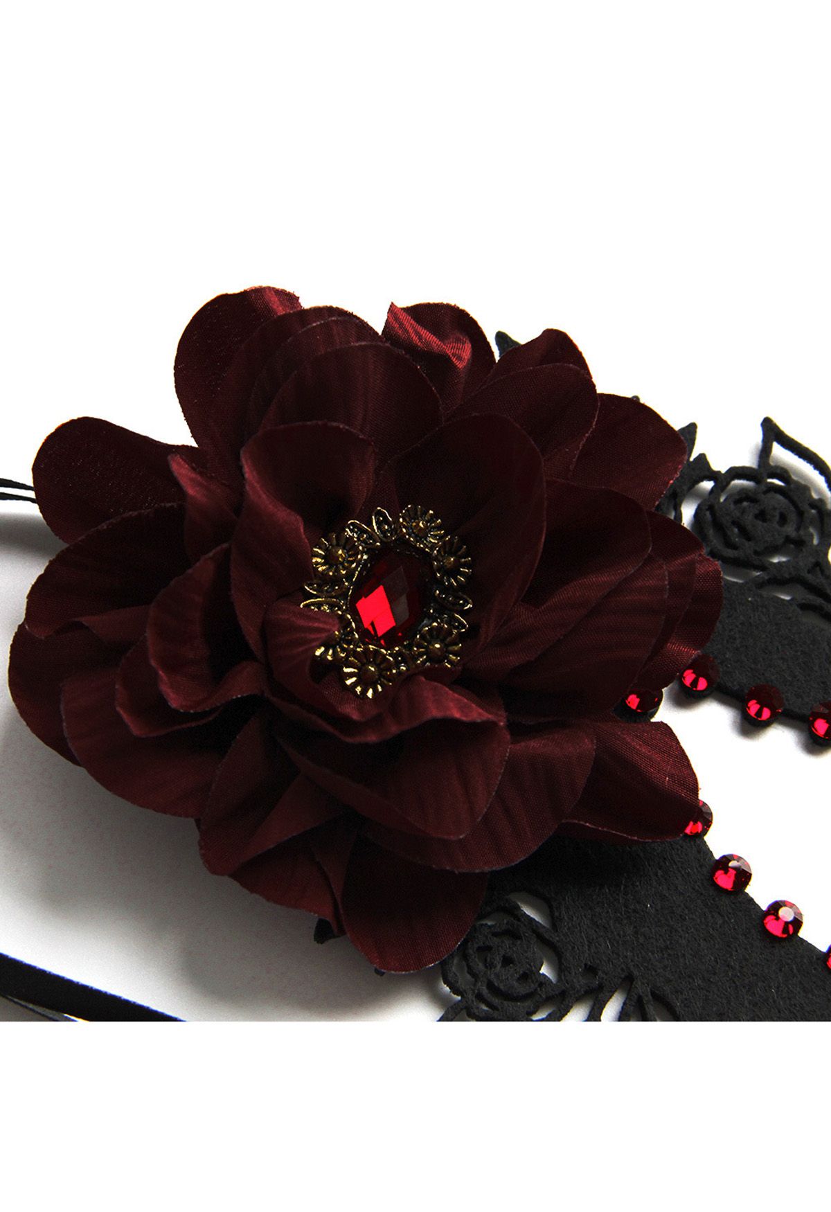 Floral Trim Burgundy Jewelry Ball Mask 